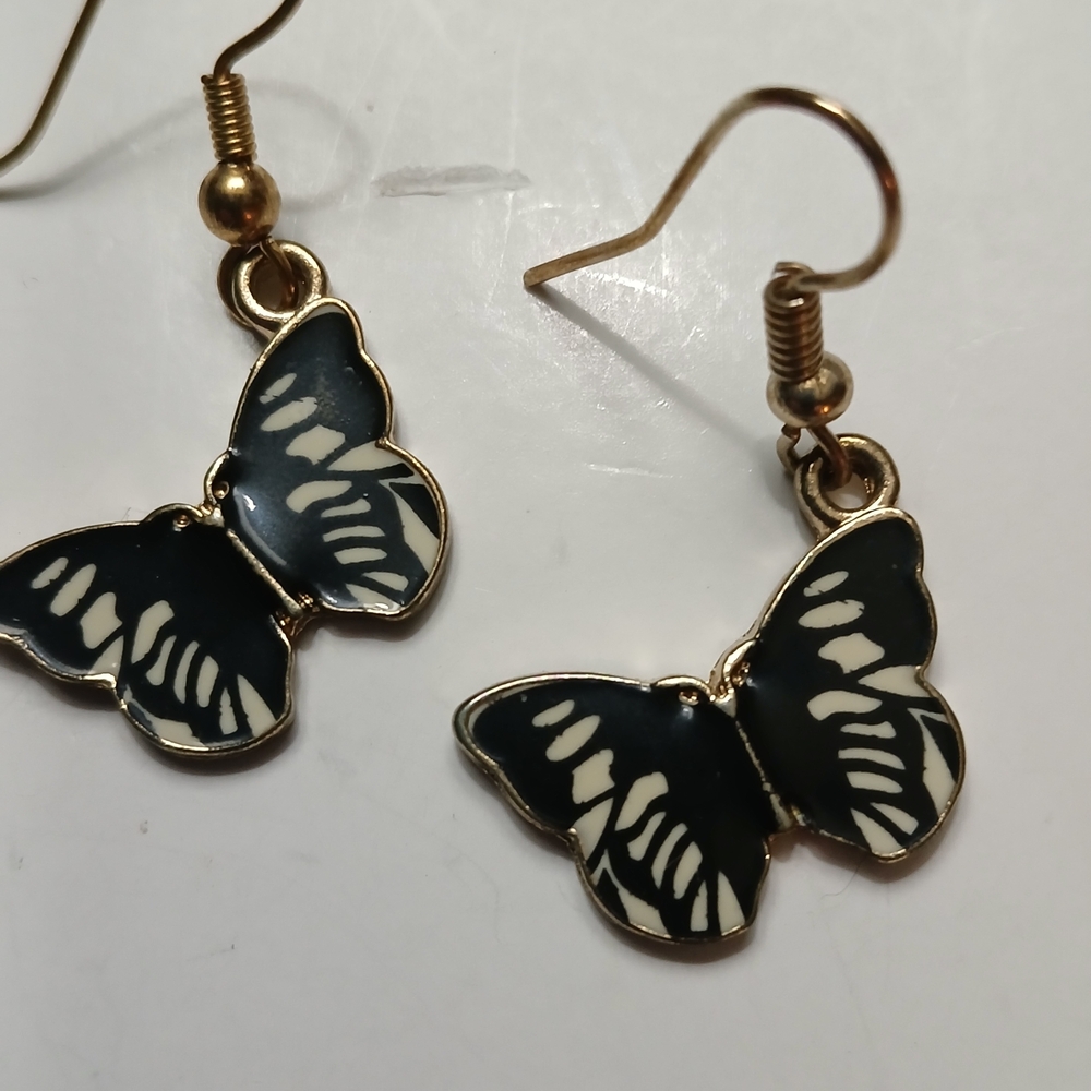 Elegant Black and Gold Butterfly Earrings